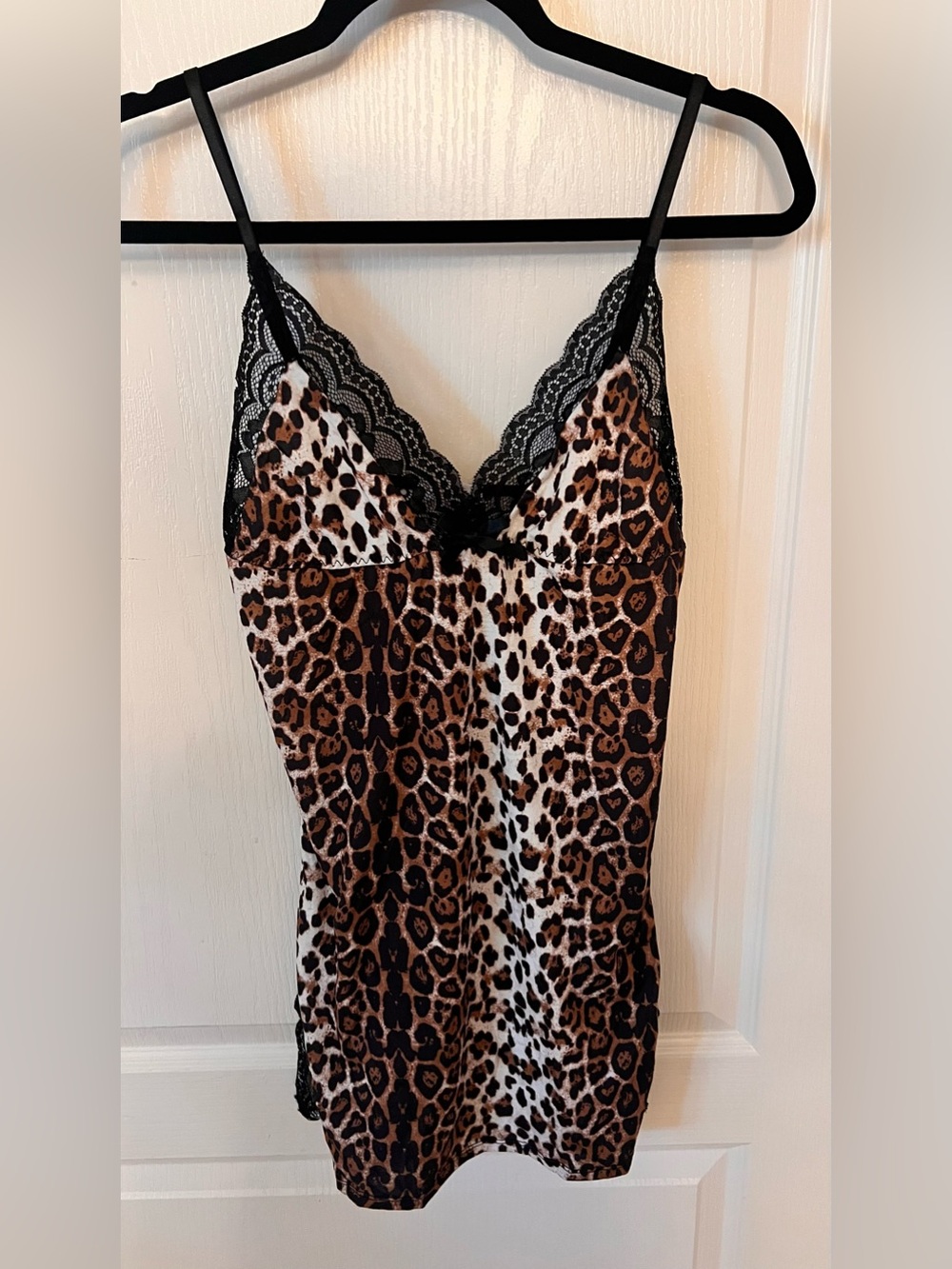 Leopard Print Lace Trim Cami sleep wear - Black Trim - Picture 3 of 8